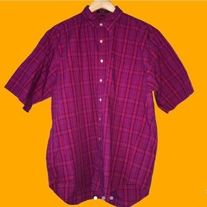 CHRISTIAN DIOR PLAID RED BERRY PURPLE BUTTON UP